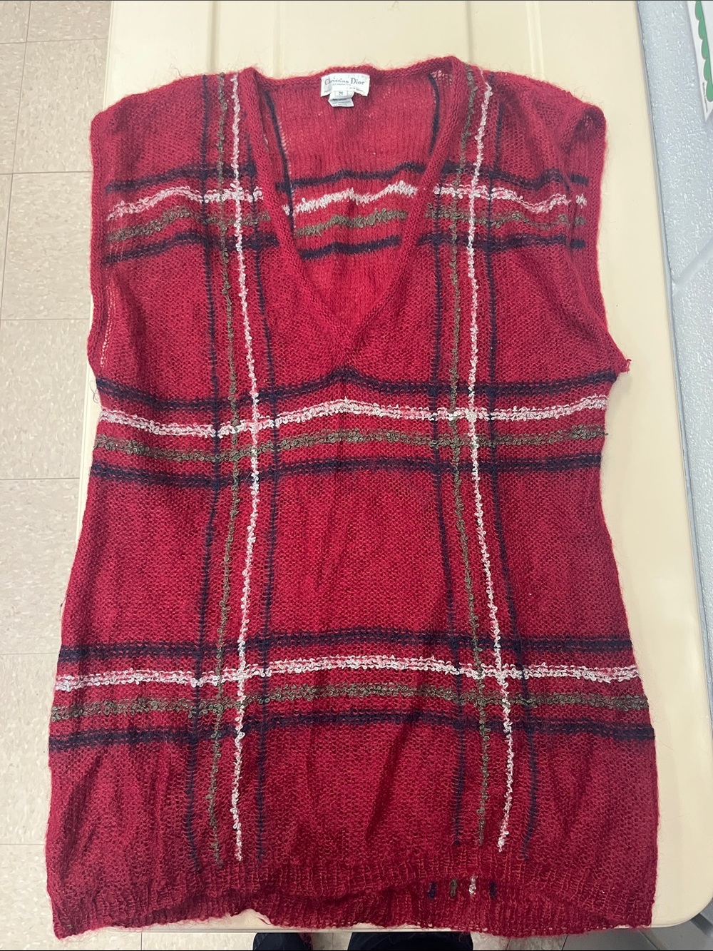 Dior Red Plaid V-Neck Sweater Vest